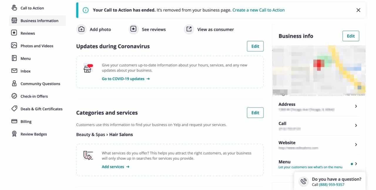 a screenshot of the yelp categories setup on the yelp for business owners page